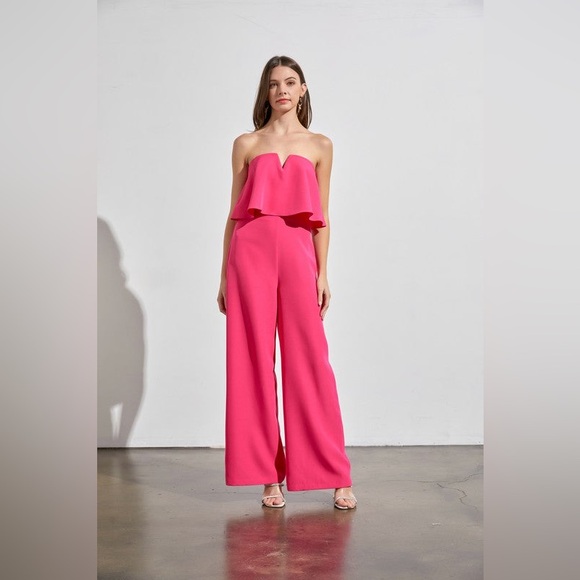 DO+BE Pants - Strapless Ruffle Wide-Leg Jumpsuit - Hot Pink